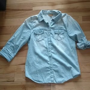 Light wash chambray snap front shirt